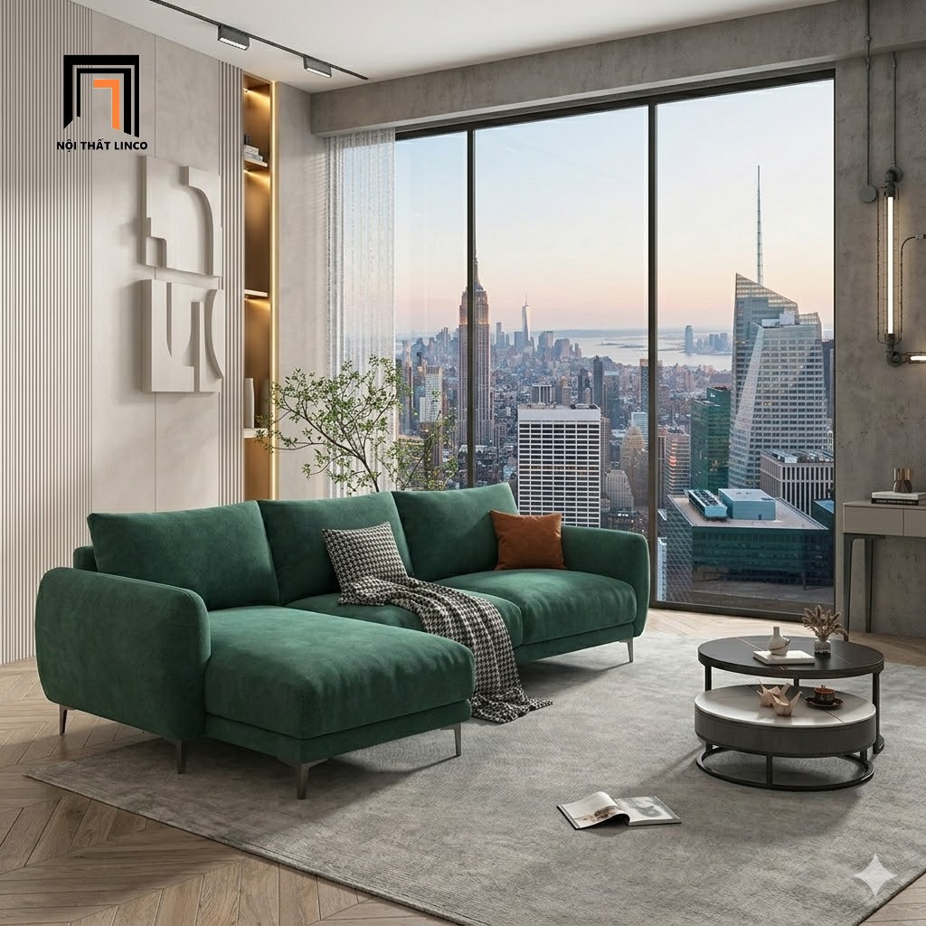 green velvet sofa L