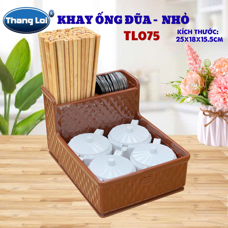Khay Đựng Đũa Muỗng Kèm Ngăn Gia Vị Size Nhỏ TL075 – Nhựa Thắng Lợi | Dày Dặn, Sang Trọng, Phù Hợp Nhà Hàng Quán Ăn