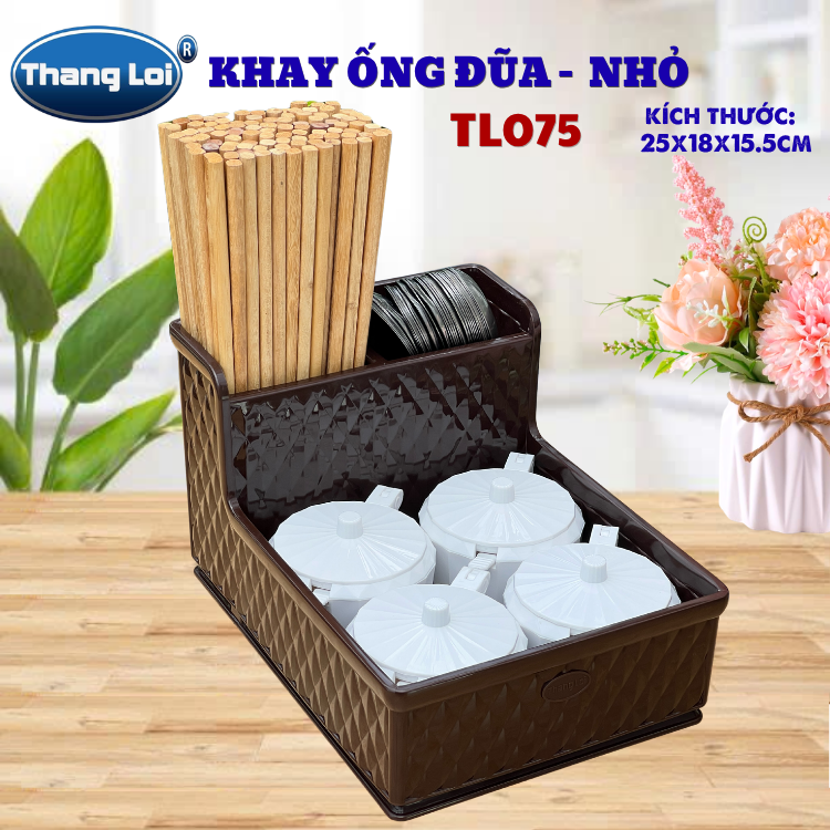 Khay Đựng Đũa Muỗng Kèm Ngăn Gia Vị Size Nhỏ TL075 – Nhựa Thắng Lợi | Dày Dặn, Sang Trọng, Phù Hợp Nhà Hàng Quán Ăn