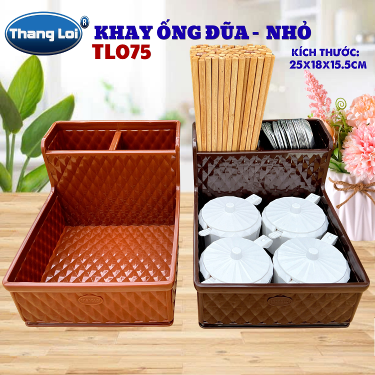 Khay Đựng Đũa Muỗng Kèm Ngăn Gia Vị Size Nhỏ TL075 – Nhựa Thắng Lợi | Dày Dặn, Sang Trọng, Phù Hợp Nhà Hàng Quán Ăn