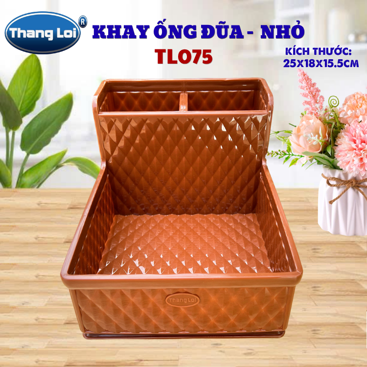 Khay Đựng Đũa Muỗng Kèm Ngăn Gia Vị Size Nhỏ TL075 – Nhựa Thắng Lợi | Dày Dặn, Sang Trọng, Phù Hợp Nhà Hàng Quán Ăn