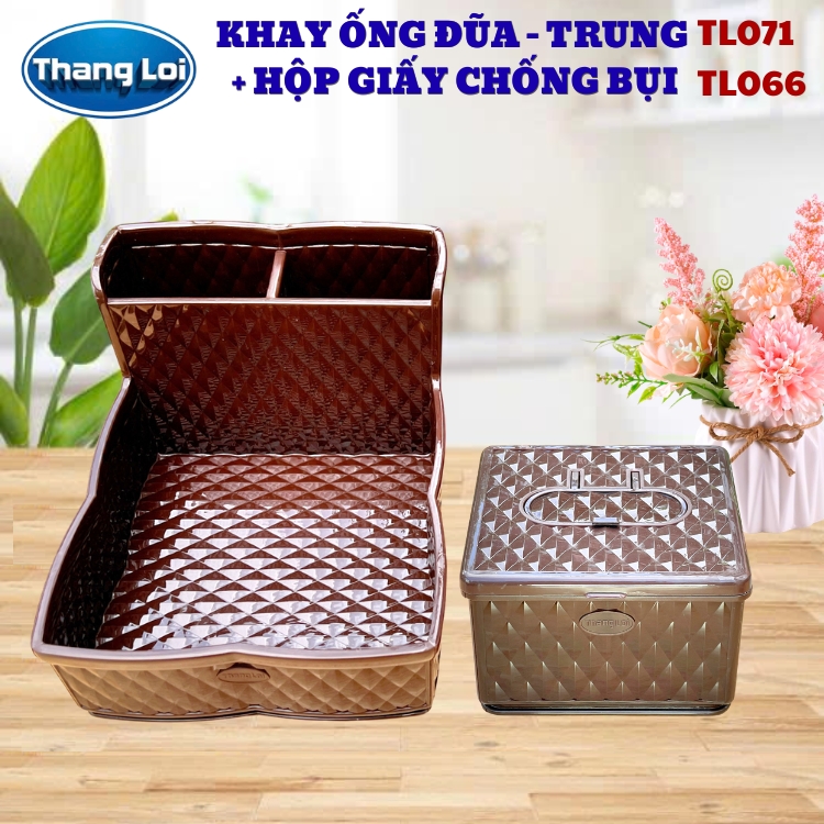 Combo khay đựng đũa nhà hàng quán ăn kèm hộp giấy - Size Trung