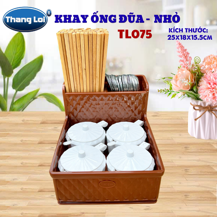 Khay Đựng Đũa Muỗng Kèm Ngăn Gia Vị Size Nhỏ TL075 – Nhựa Thắng Lợi | Dày Dặn, Sang Trọng, Phù Hợp Nhà Hàng Quán Ăn