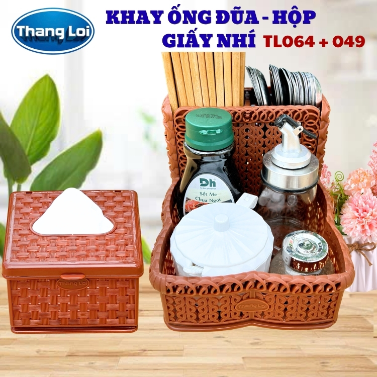 Combo khay đựng đũa nhà hàng quán ăn kèm hộp giấy TL064 - Size Nhí