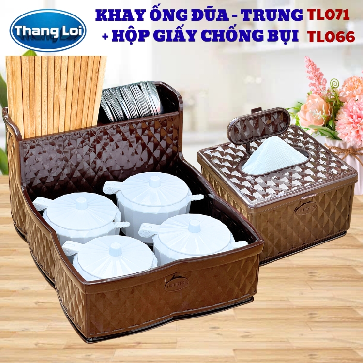 Combo khay đựng đũa nhà hàng quán ăn kèm hộp giấy - Size Trung