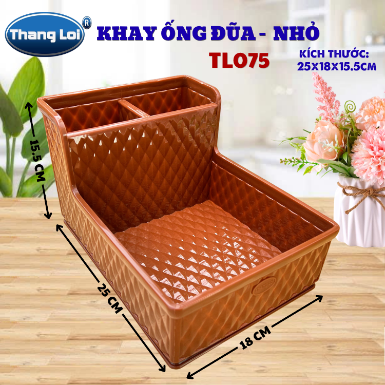 Khay Đựng Đũa Muỗng Kèm Ngăn Gia Vị Size Nhỏ TL075 – Nhựa Thắng Lợi | Dày Dặn, Sang Trọng, Phù Hợp Nhà Hàng Quán Ăn