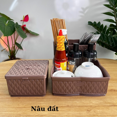 Combo khay đựng đũa nhà hàng quán ăn kèm hộp giấy - Size Trung