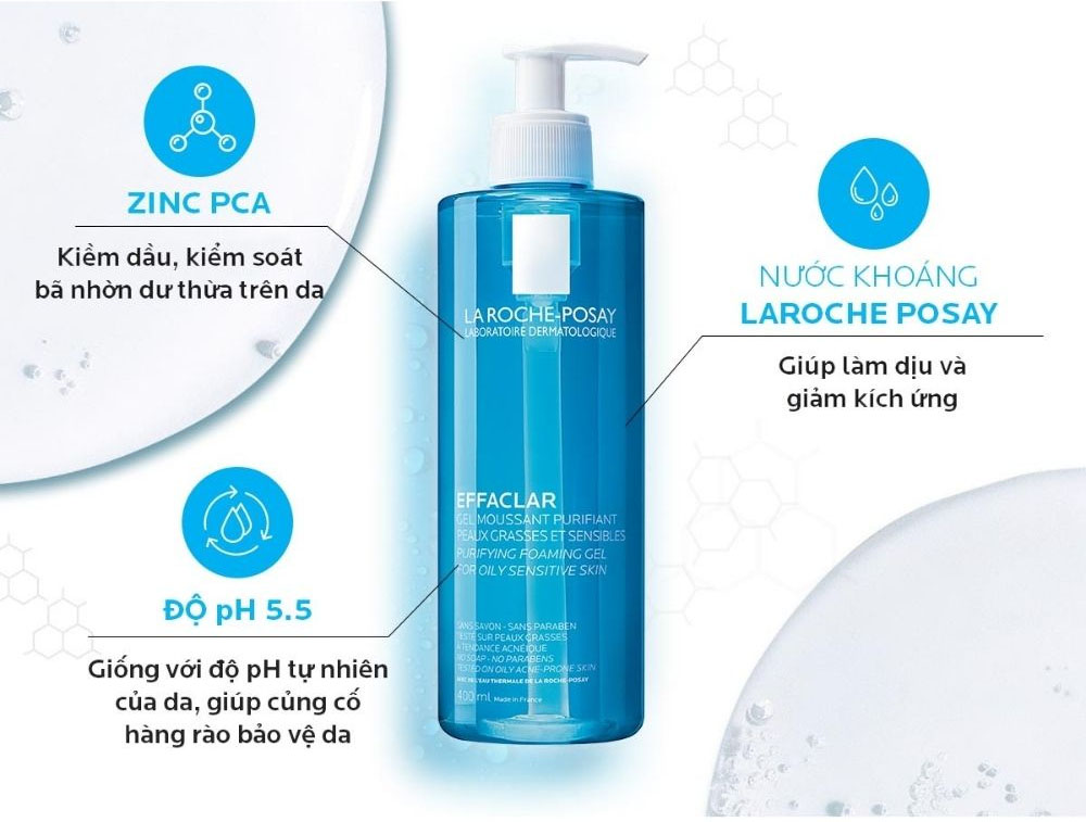 Sữa Rửa Mặt Tạo Bọt La Roche-Posay Effaclar Cho Da Dầu Nhạy Cảm 400ml
