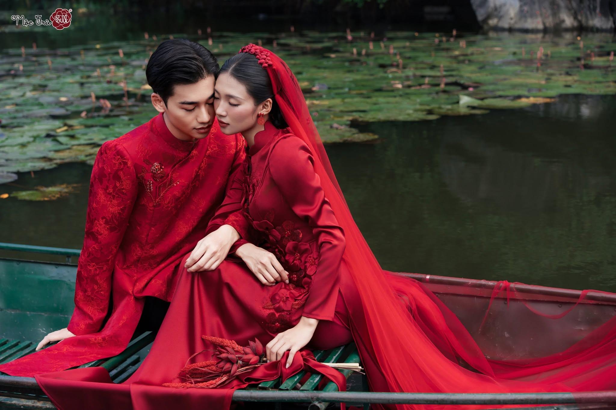 Áo dài chú rể Hồng Duyên