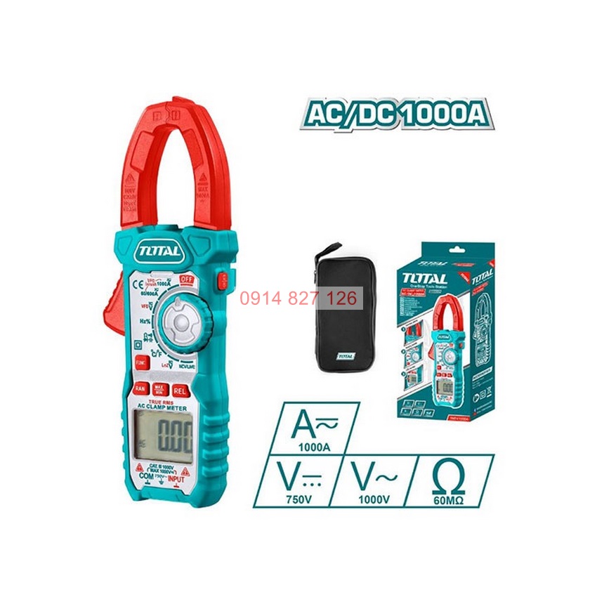 Kềm đo AC kỹ thuật số TOTAL TMT46003 ứng dụng cao Thiết bị điện vạn năng 6000 số đếm