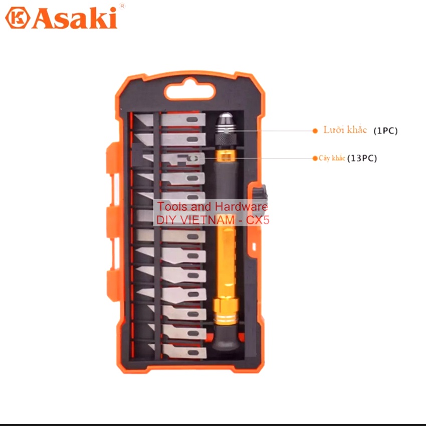 Bộ dao điêu khắc, chạm, trổ 14 chi tiết Asaki AK-3961