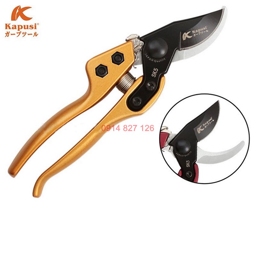 Kéo cắt cành trợ lực Nhật Kapusi K-8618 200mm, thép SK5, HRC 59