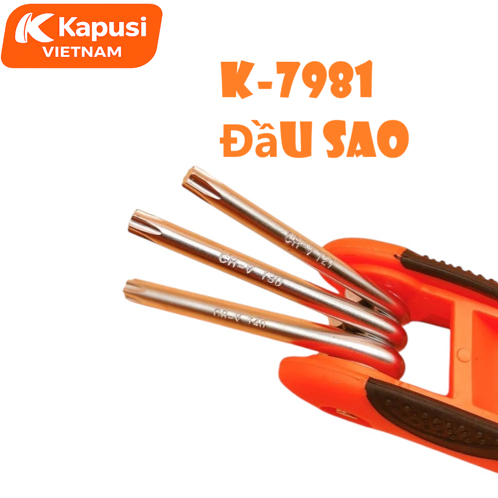 Bộ Lục Giác Gập Hoa Thị 8 Chi Tiết Kapusi K-7981 - Dụng Cụ Vặn Đầu Sao Thân Bọc Cao Su Chống Trượt, BH 12 tháng