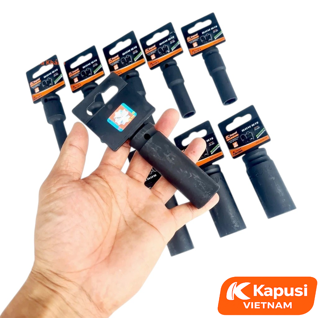 Đầu Khẩu Đen Dài Lẻ 1/2 Inch Thép Cr-Mo Kapusi - 6 Cạnh Chịu Lực Chống Biến Dạng Chuyên Dụng Cho Máy Pin Máy Hơi