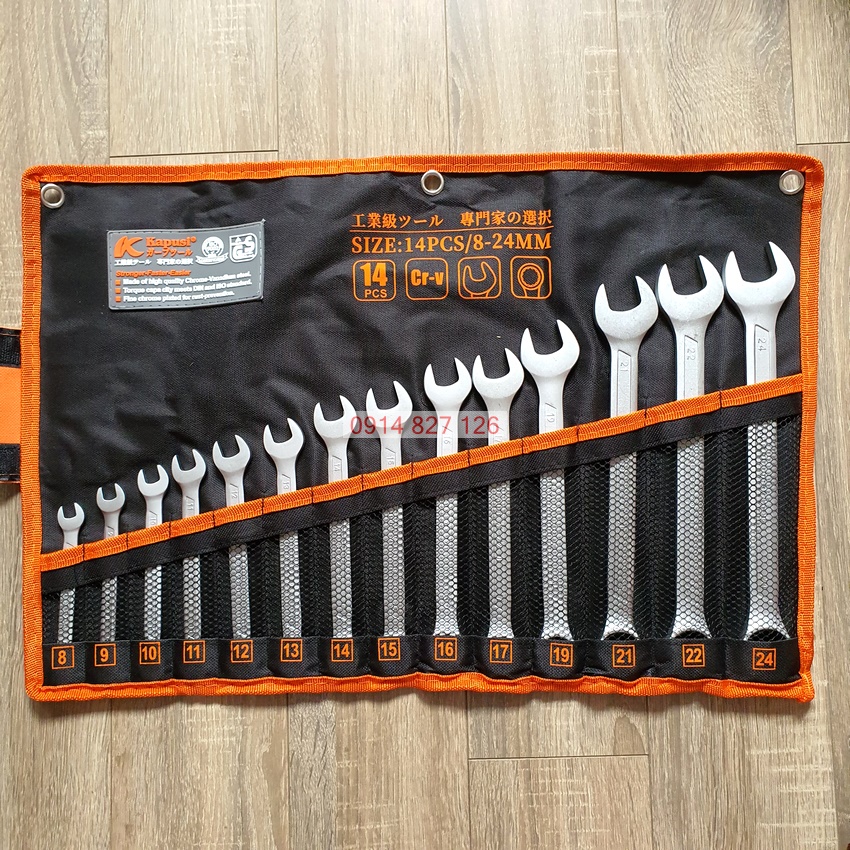 Bộ cờ lê vòng miệng hãng Kapusi 14 chi tiết từ 10-32mm hoặc 8-24mm (K-6158 và K-6140)