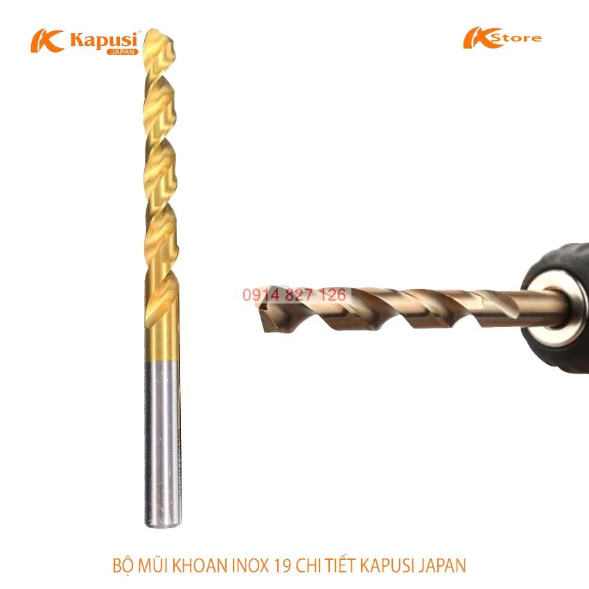 Bộ Mũi khoan inox hãng Kapusi các 6 chi tiết và bộ 19 chi tiết (K-3605 và K-3606)