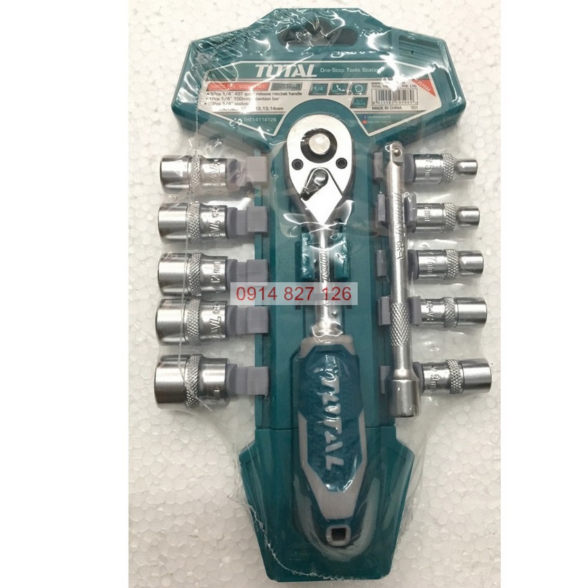 Bộ cần siết 2 chiều kèm 12 socket TOTAL THT14114126 1/4inch thép CrV chất lượng cao 50BV30