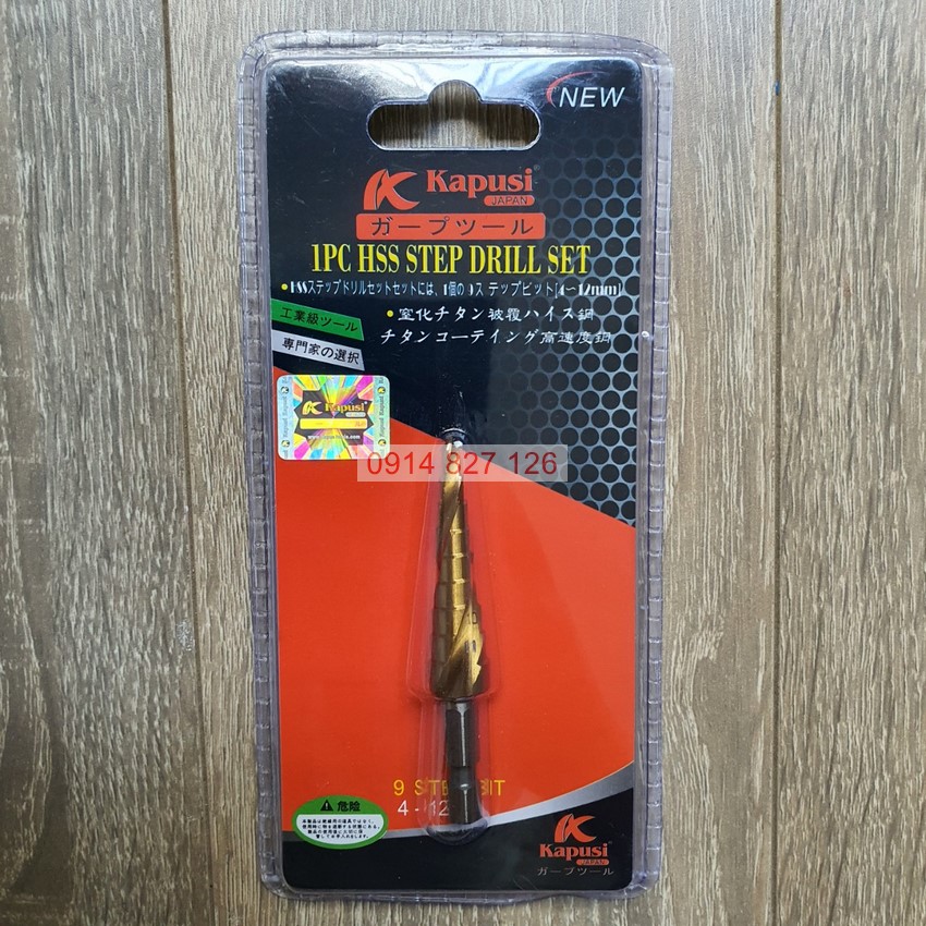 Mũi khoan tháp xoắn chân lục giác KAPUSI cỡ 4-12mm 4-22mm 4-32mm, thép HSS4241 titanium, Bh 12 tháng diy-vietnam