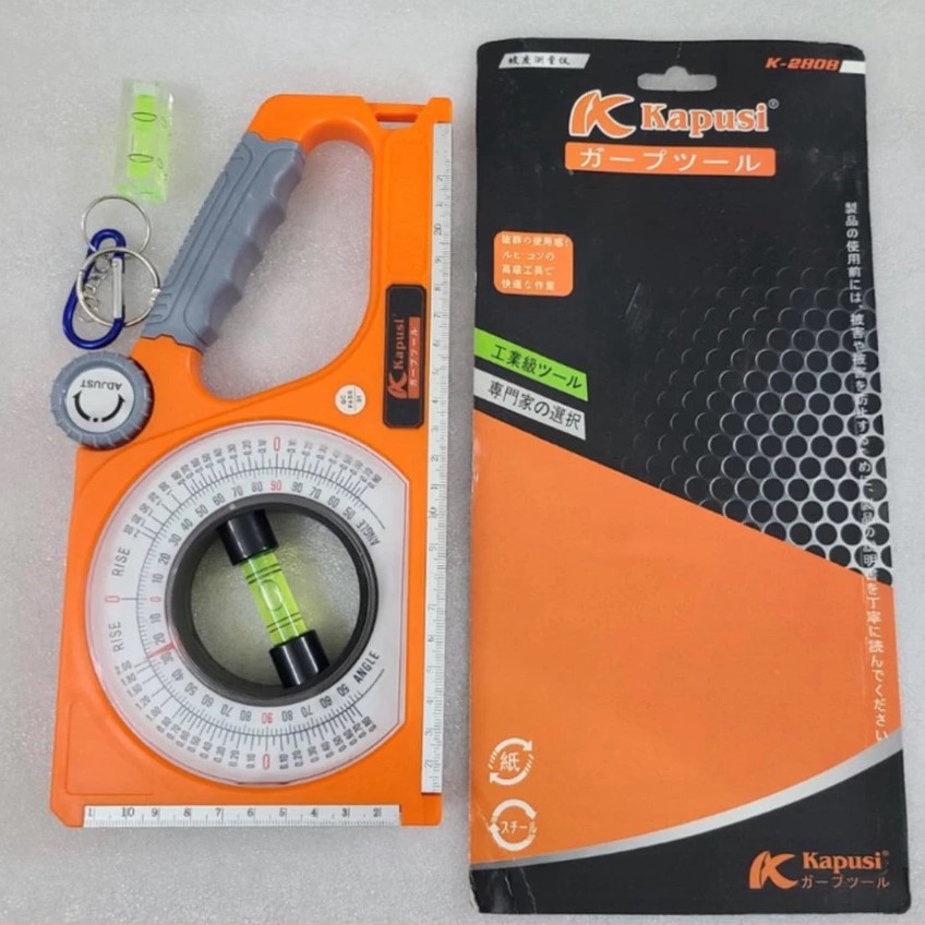 Thước Thủy Đo Góc Nghiêng Kapusi K-2808 nhựa ABS, ống thủy (livo), núm xoay điều chỉnh độ