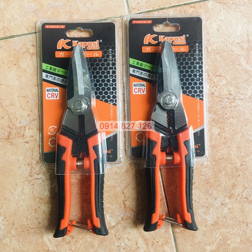 Kìm cắt dây đa năng KAPUSI Nhật Bản K-9117 215mm, 3 trong 1 cắt-tuốt dây-bấm đầu cốt