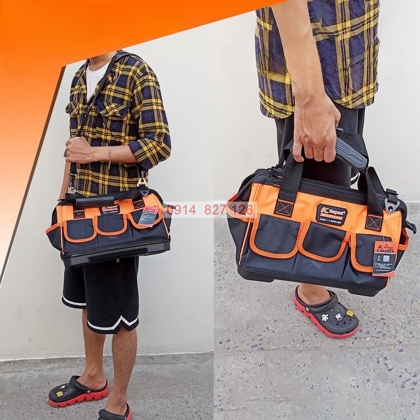 Túi đồ nghề KAPUSI Nhật Bản cỡ 38-43-51cm kèm 8 túi phụ, vải dù và đáy nhựa cứng