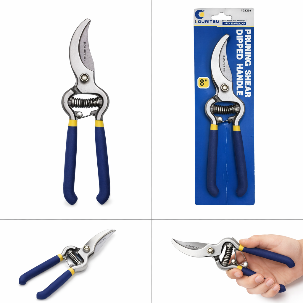Kéo Cắt Tỉa Cành Tốt 8 Inch KOURITSU Lưỡi Thép Sắc Bén Cán Cao Su Có Lò Xo Trợ Lực Bảo Hành 12 Tháng