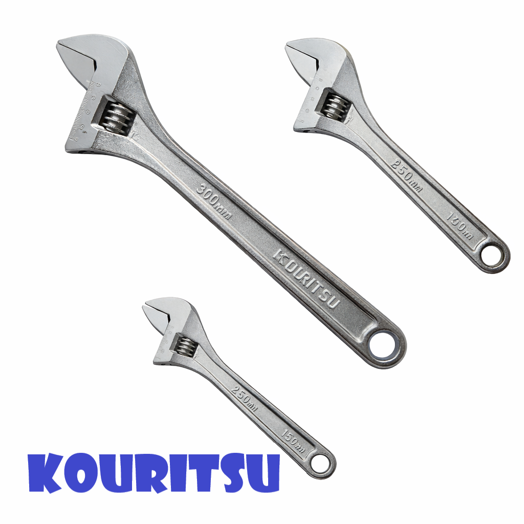 Mỏ Lết Cầm Tay Cán Trơn KOURITSU Thép Hợp Kim Cao Cấp - Mỏ Lết Mạ Crom Bản 8 Inch 10 Inch 12 Inch Bảo Hành 12 Tháng