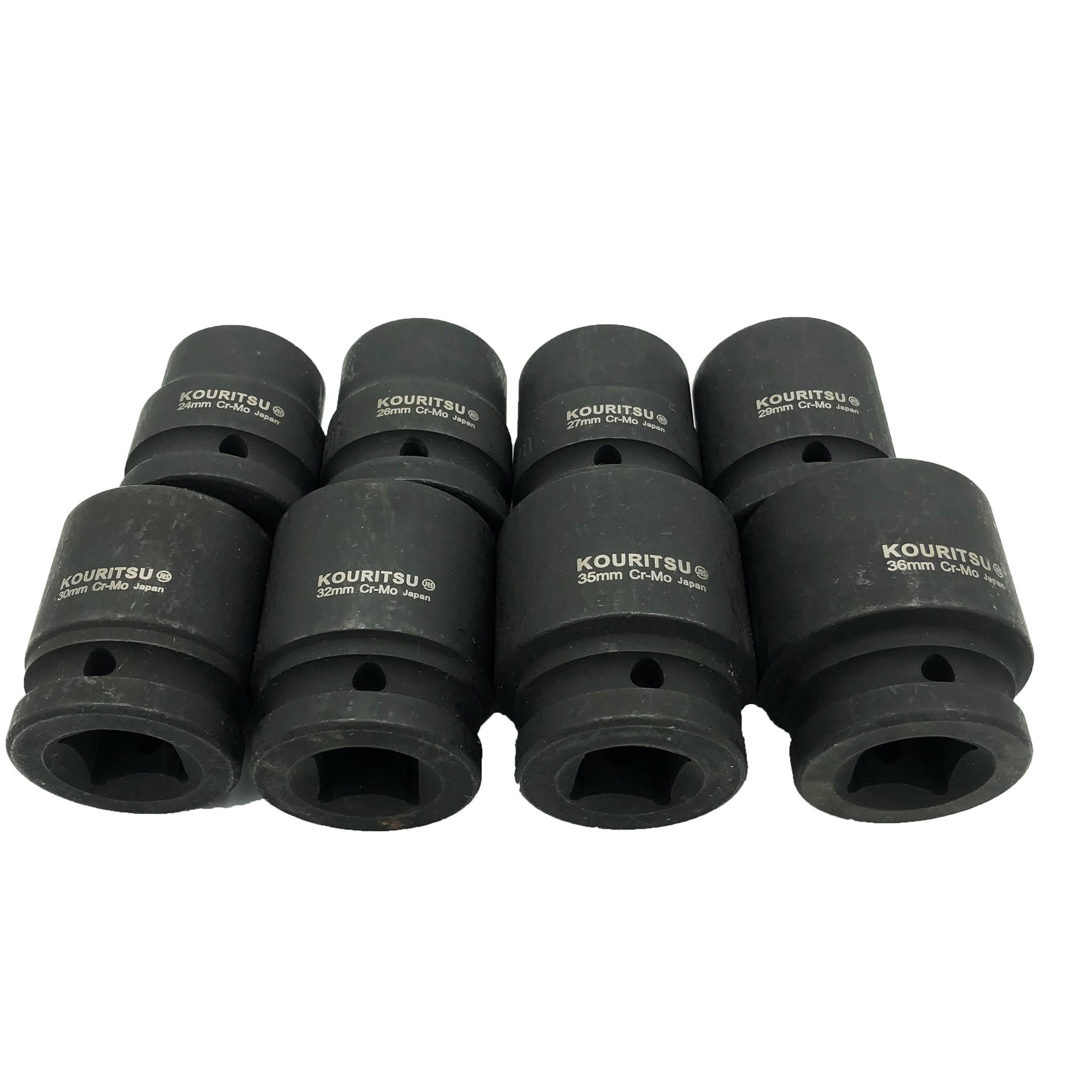Đầu Tuýp Đen Ngắn 3/4 KOURITSU Chuyên Dụng Cho Súng Siết Bu Lông Tải Nặng Thép Hợp Kim Cr-Mo 24-36mm Bảo Hành 12T