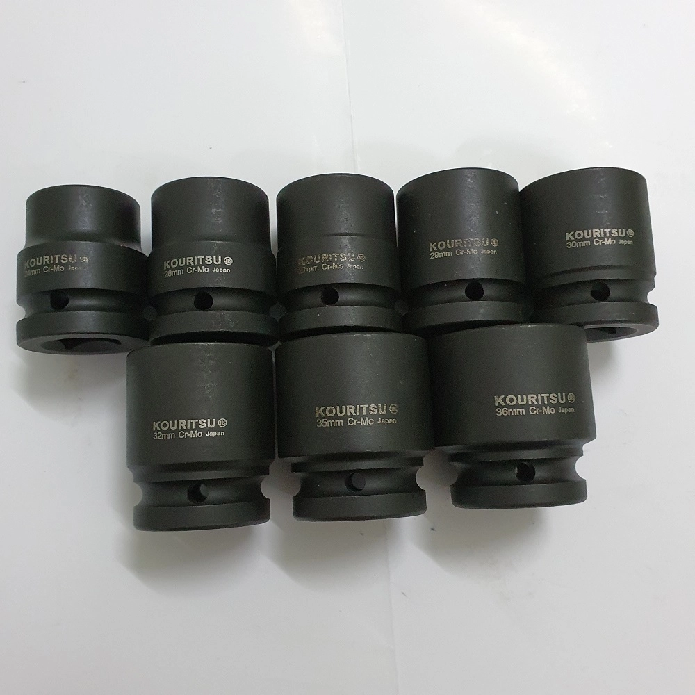 Đầu Tuýp Đen Ngắn 3/4 KOURITSU Chuyên Dụng Cho Súng Siết Bu Lông Tải Nặng Thép Hợp Kim Cr-Mo 24-36mm Bảo Hành 12T