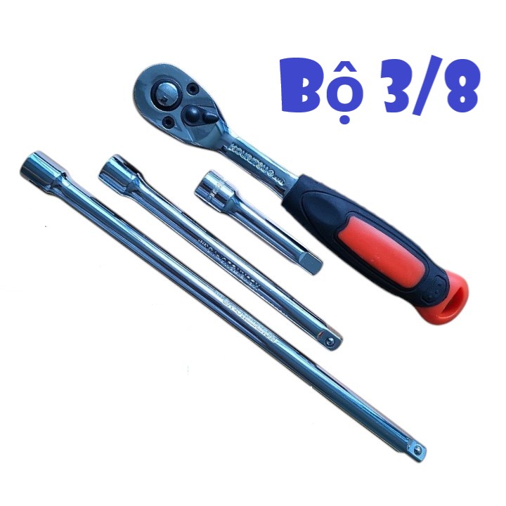 Bộ Cần Vặn Tự Động 3/8 KOURITSU Và 3 Cần Nối Dài 8cm - 13cm - 25cm - Dụng Cụ Vặn Mở Bu Lông Hốc Hẹp Bảo Hành 12 Tháng