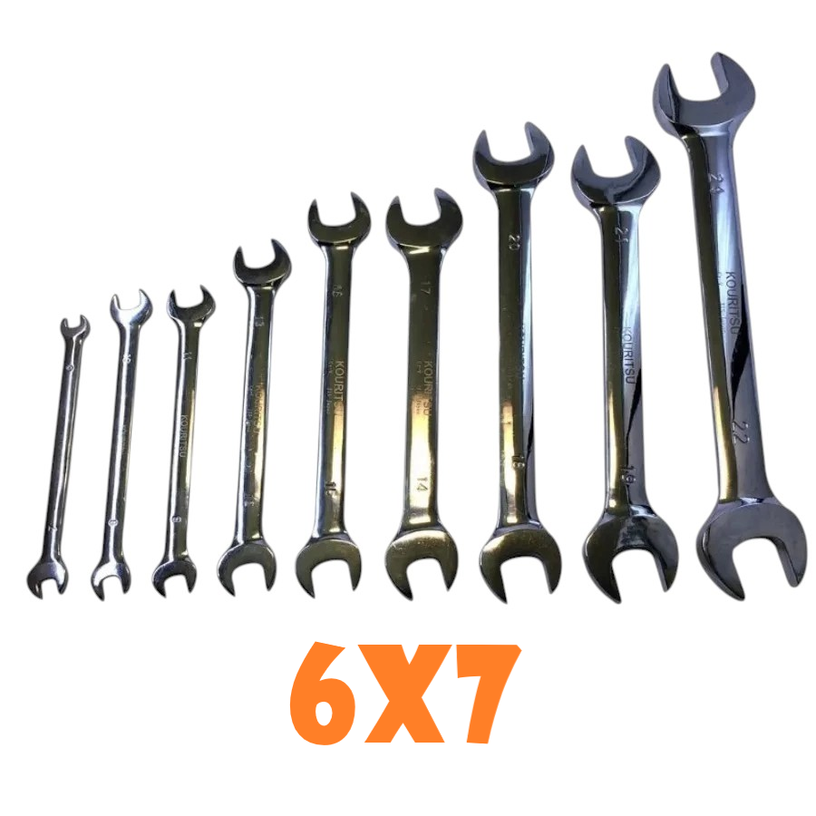 Cờ Lê 6x7 mm KOURITSU Thép Hợp Kim Mạ Chrome Sáng Bóng - Khóa Mở Ốc Lục Giác Cầm Tay Thanh Mảnh Cho Góc Hẹp