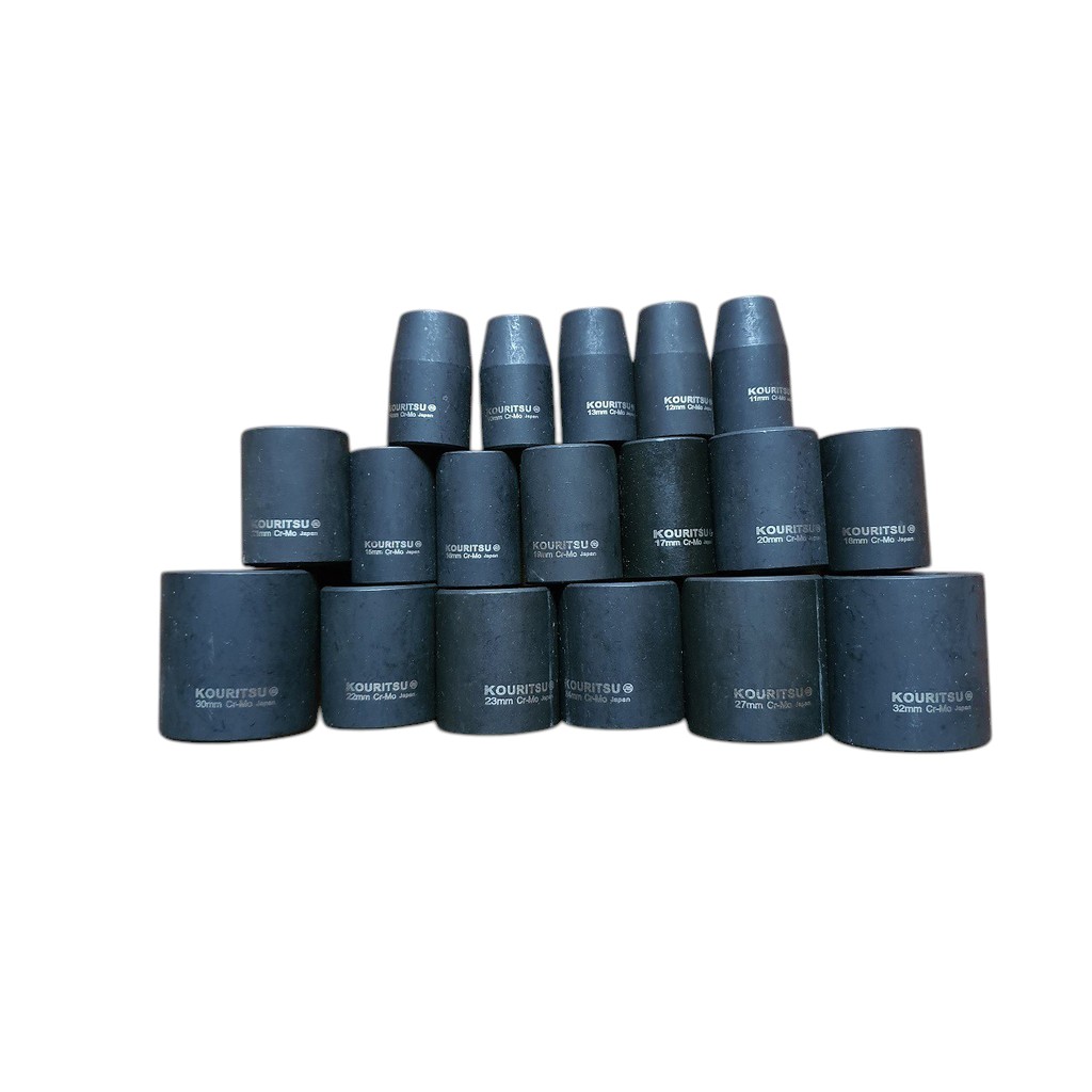Đầu Khẩu Đen Ngắn 1/2 Inch KOURITSU Thép Cr-Mo Siêu Cứng - Đầu Tuýp Đen Bắn Súng 1/2 Chiều Dài 4cm Đủ Cỡ 10-32mm BH 12 Tháng