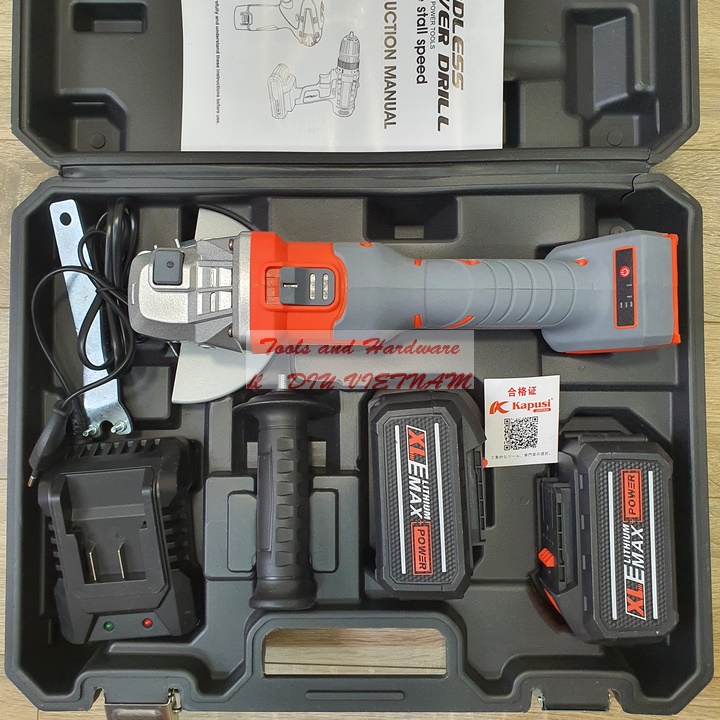 Máy mài góc,máy cắt hãng K-6886 KAPUSI, Không chổi than, Pin 10 cell 2000