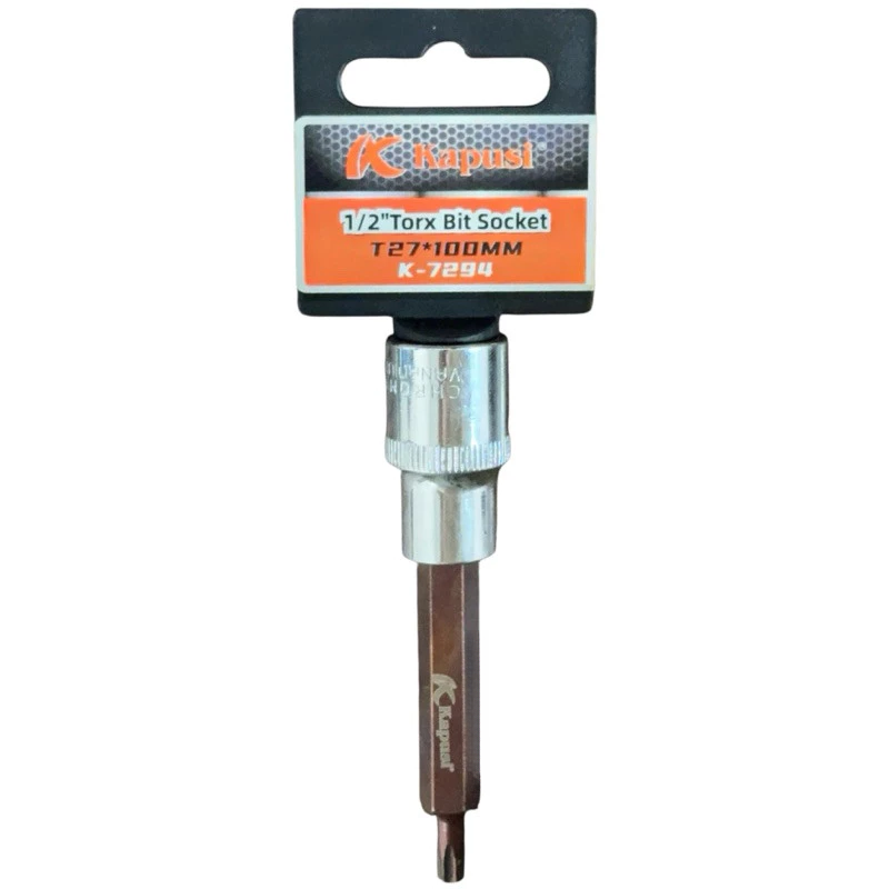 Đầu Tuýp Hoa Thị 6 Cạnh (Torx) Kapusi 1/2 inch Dài 100mm – T20 Đến T60 – Thép CRV, Đầu S2, Bán Lẻ Từng Cỡ, Bh 12 tháng