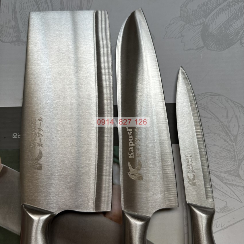 Bộ dao nhà bếp đa năng KAPUSI Nhật Bản hợp kim thép không gỉ gồm 3 cỡ