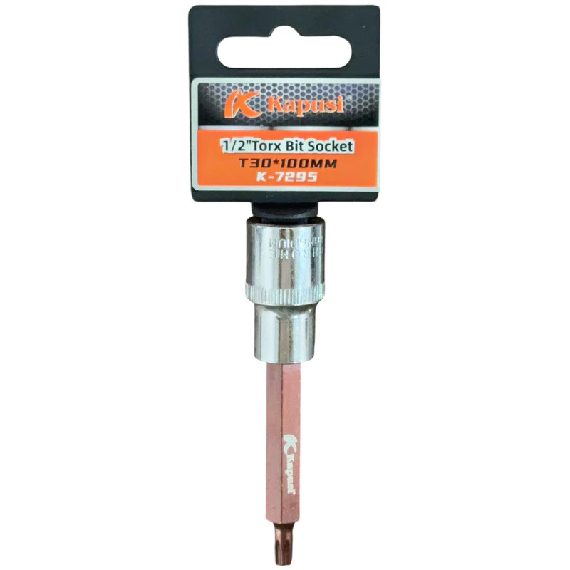 Đầu Tuýp Hoa Thị 6 Cạnh (Torx) Kapusi 1/2 inch Dài 100mm – T20 Đến T60 – Thép CRV, Đầu S2, Bán Lẻ Từng Cỡ, Bh 12 tháng