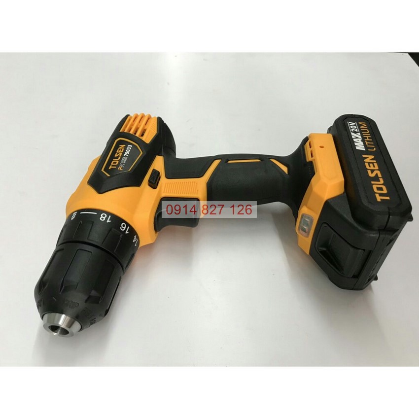 Máy khoan pin 2 tốc độ 10mm 20V 2 PIN TOLSEN 79033