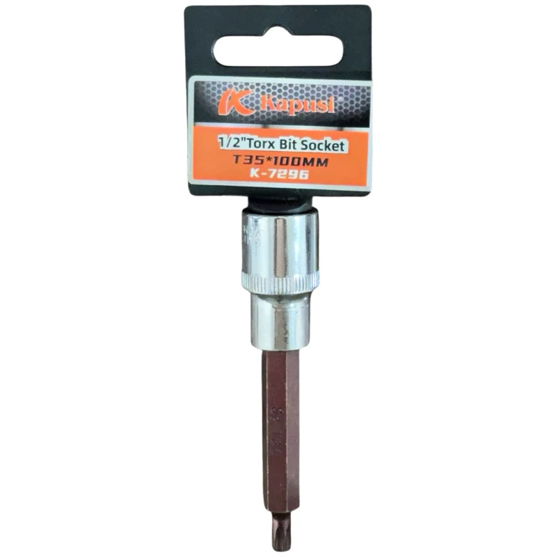 Đầu Tuýp Hoa Thị 6 Cạnh (Torx) Kapusi 1/2 inch Dài 100mm – T20 Đến T60 – Thép CRV, Đầu S2, Bán Lẻ Từng Cỡ, Bh 12 tháng