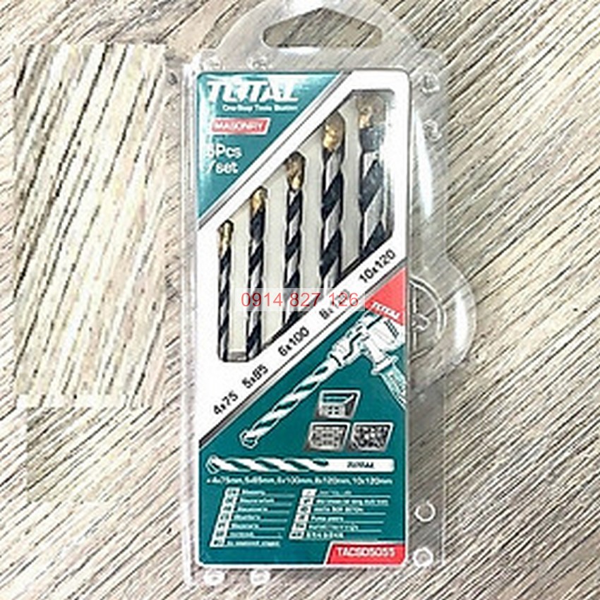Bộ 5 Mũi Khoan Tường Bê Tông TACSD5055 đủ size, chất lượng cao, đóng gói trong vỉ nhựa