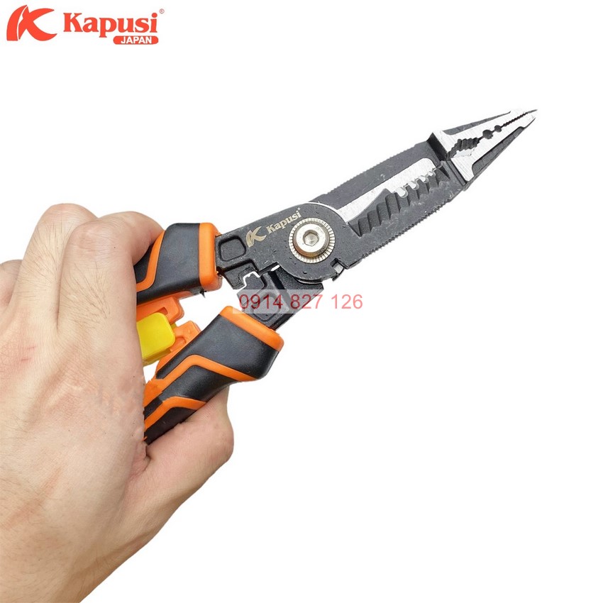 Kìm cắt tuốt dây điện đa năng KAPUSI K-9102 210mm 6 trong 1 kẹp-cắt-vặn-tuốt dây
