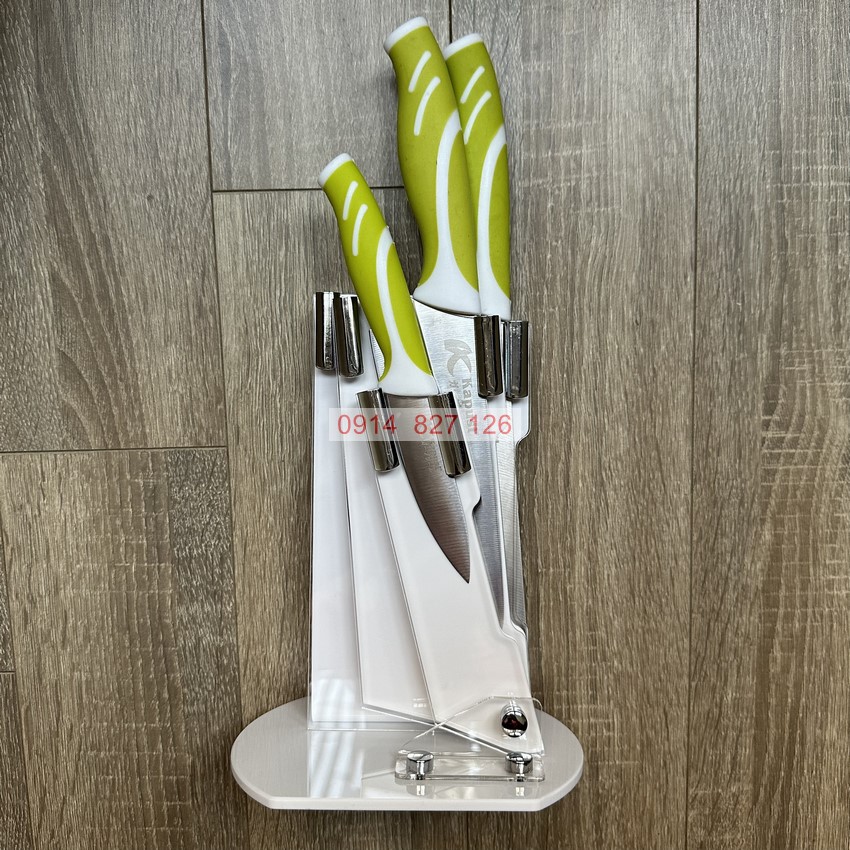 Bộ 3 dao nhà bếp KAPUSI Nhật Bản kèm khay cắm, cán nhựa đa năng, đủ kích cỡ