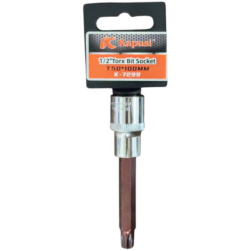 Đầu Tuýp Hoa Thị 6 Cạnh (Torx) Kapusi 1/2 inch Dài 100mm – T20 Đến T60 – Thép CRV, Đầu S2, Bán Lẻ Từng Cỡ, Bh 12 tháng