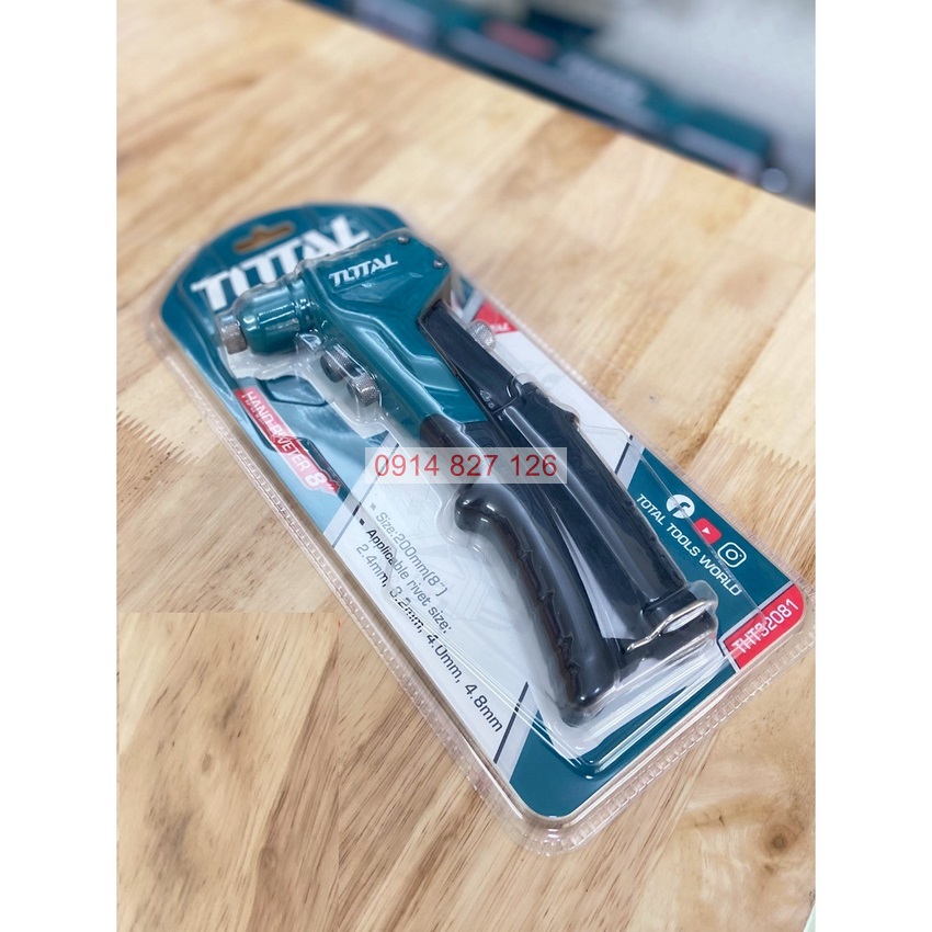 Kìm rút đinh tán Total THT32081 8inch(20cm) rive 2.4mm, 3.2mm, 4.0mm, 4.8mm trợ lực