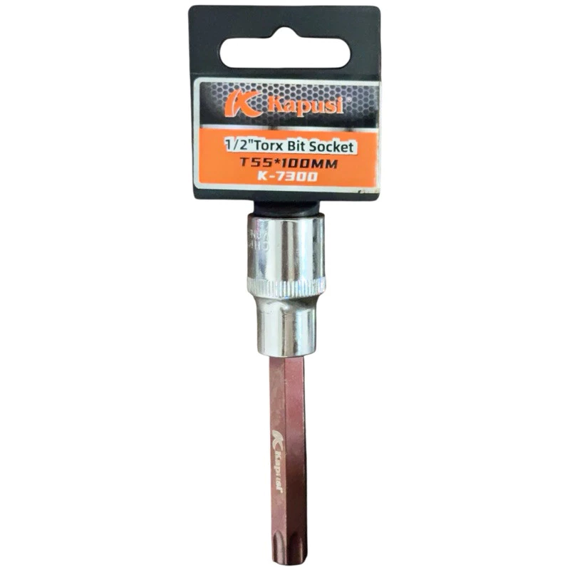 Đầu Tuýp Hoa Thị 6 Cạnh (Torx) Kapusi 1/2 inch Dài 100mm – T20 Đến T60 – Thép CRV, Đầu S2, Bán Lẻ Từng Cỡ, Bh 12 tháng