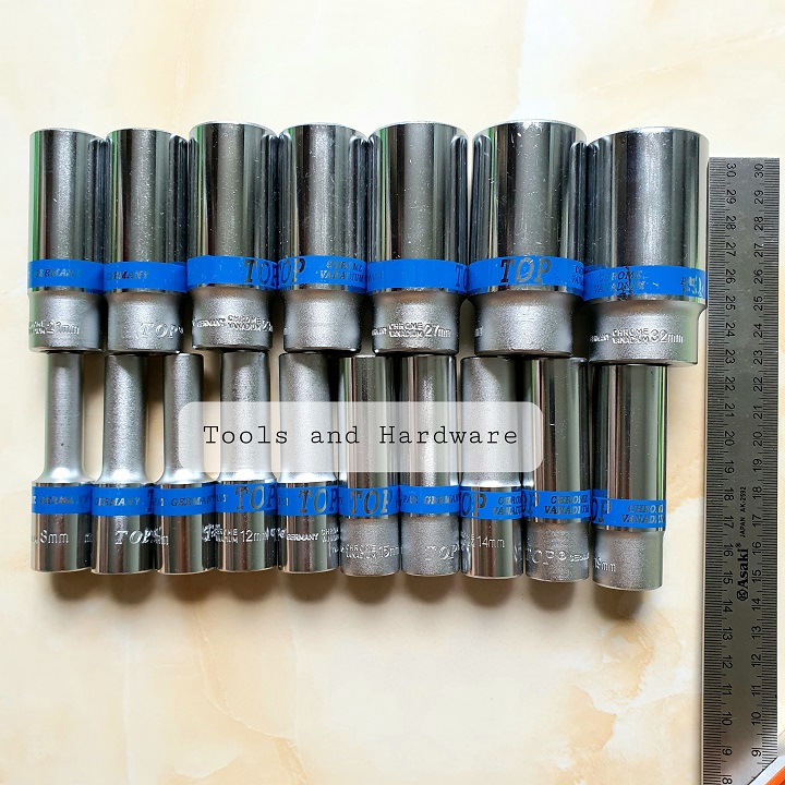 Bộ tuýp mở bulong hệ 1/2 inch gồm 17 cỡ từ 8-32mm, thân tuýp dài 8cm hãng TOP