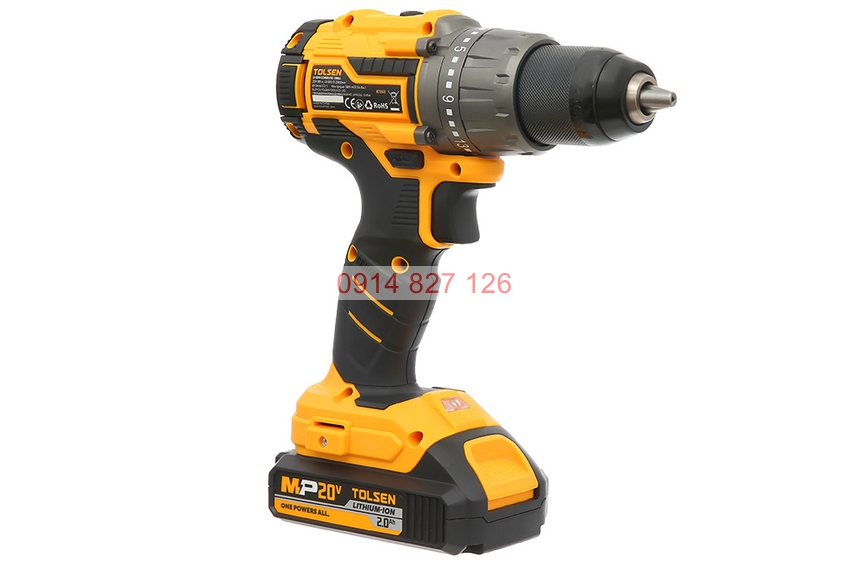 Máy khoan pin 20V 13MM có búa động cơ không chổi than TOLSEN 87254, lực vít lên đến 58Nm
