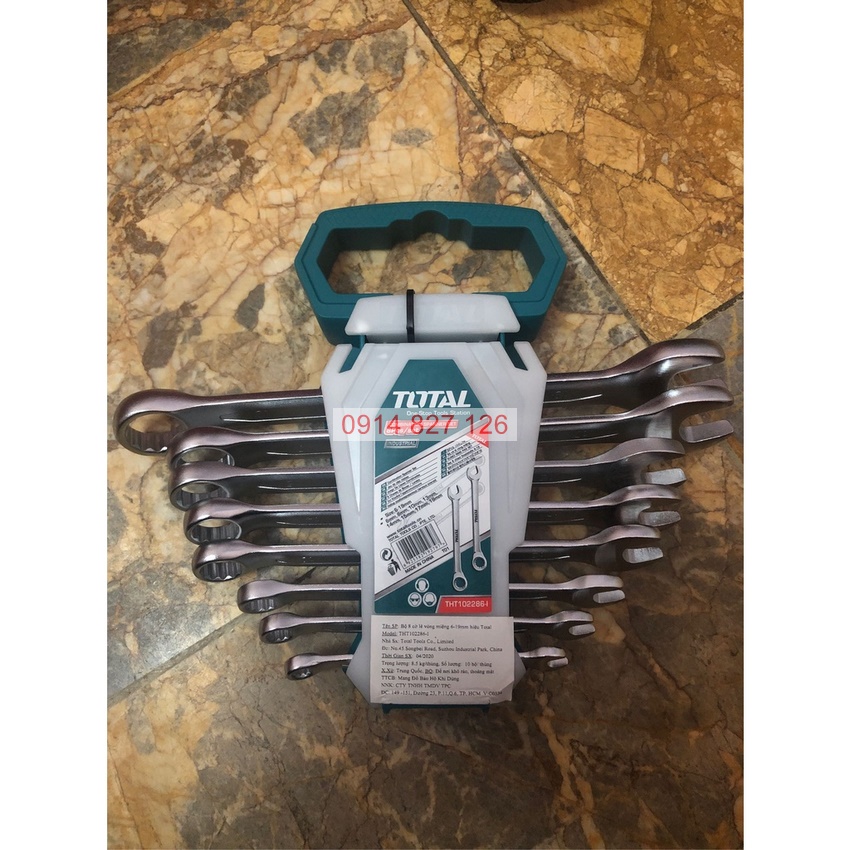 Bộ cờ lê vòng miệng 8 chi tiết TOTAL THT102286-I size 6-19mm, chất liệu Cr-V siêu cứng