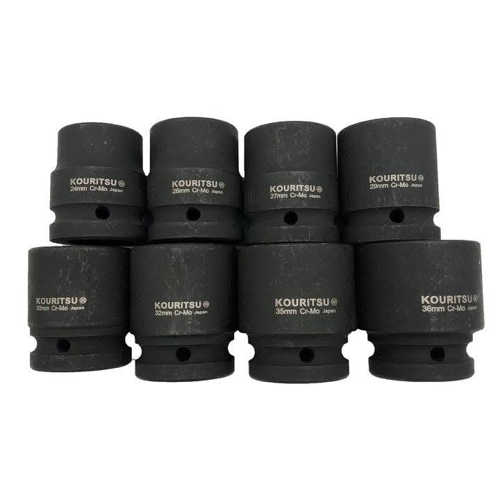 Đầu Tuýp Đen Ngắn 3/4 KOURITSU Chuyên Dụng Cho Súng Siết Bu Lông Tải Nặng Thép Hợp Kim Cr-Mo 24-36mm Bảo Hành 12T