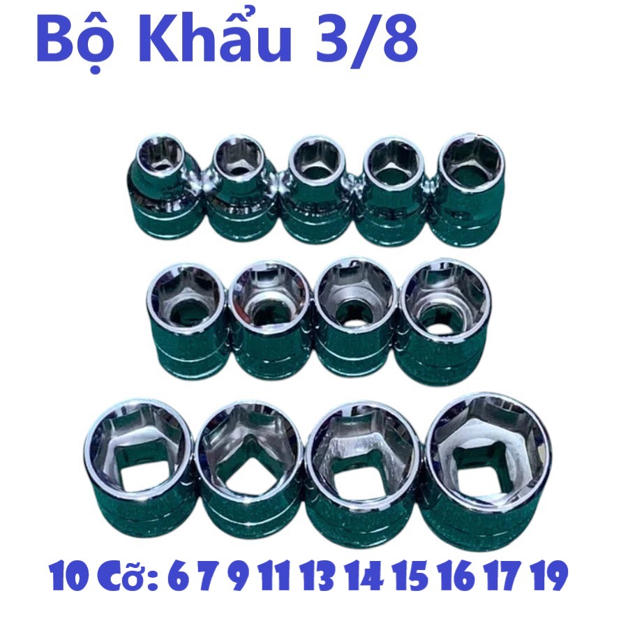 Bộ Khẩu Vặn Ốc 3/8 Inch KOURITSU 10 Chi Tiết Thép Cr-V Cao Cấp (Size 6mm Đến 19mm) - Logo Khắc Chìm Bảo Hành 12T