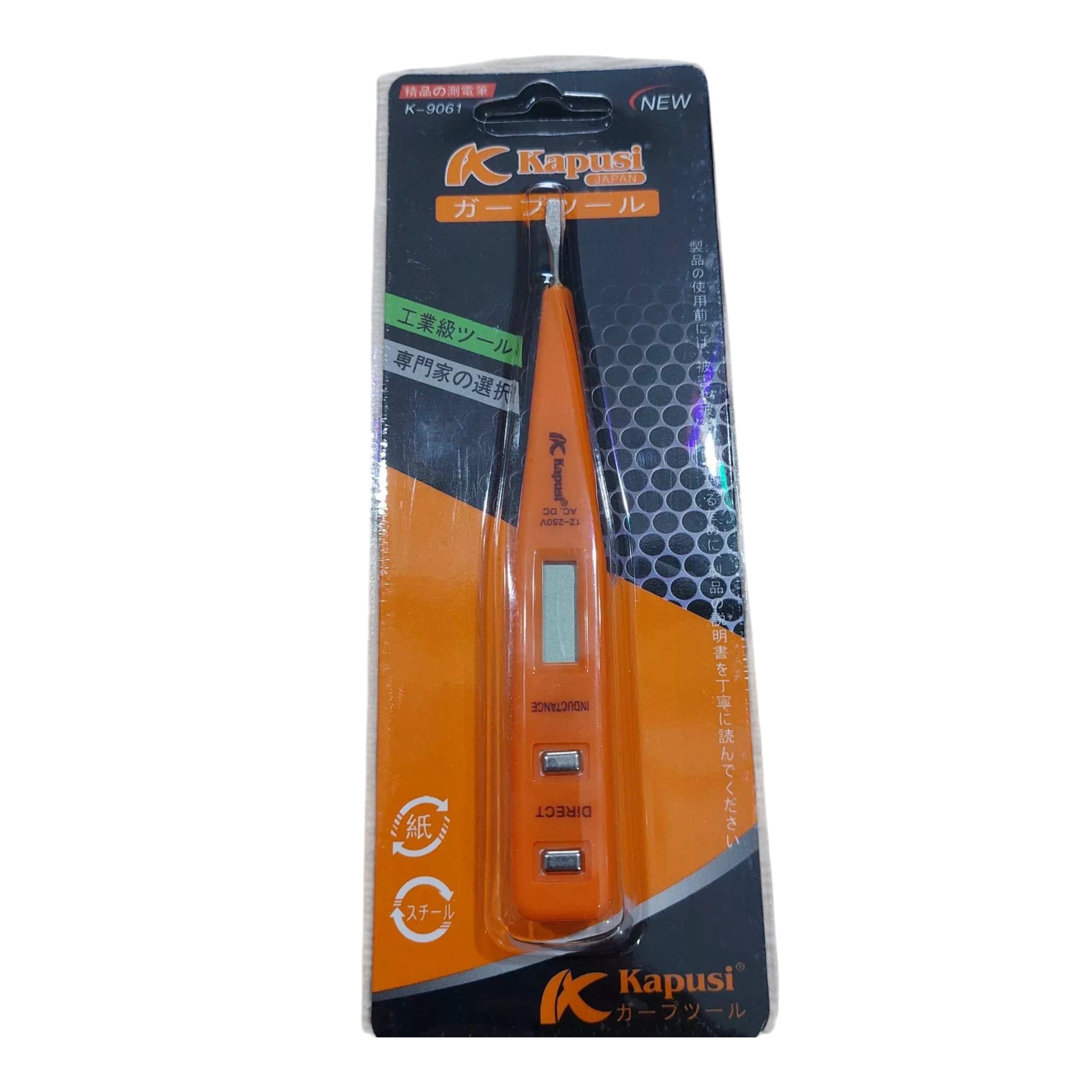 Bút Thử – Dò Điện Điện Tử Cam Mini Kapusi K-9061 – Màn LCD, Đèn Neon, Dải Đo 12–250V, BH 12 tháng